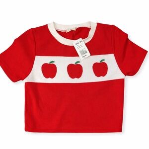 🍎 NWT Ragstock Red Apple Knit Crop Top Sweater | Short Sleeve